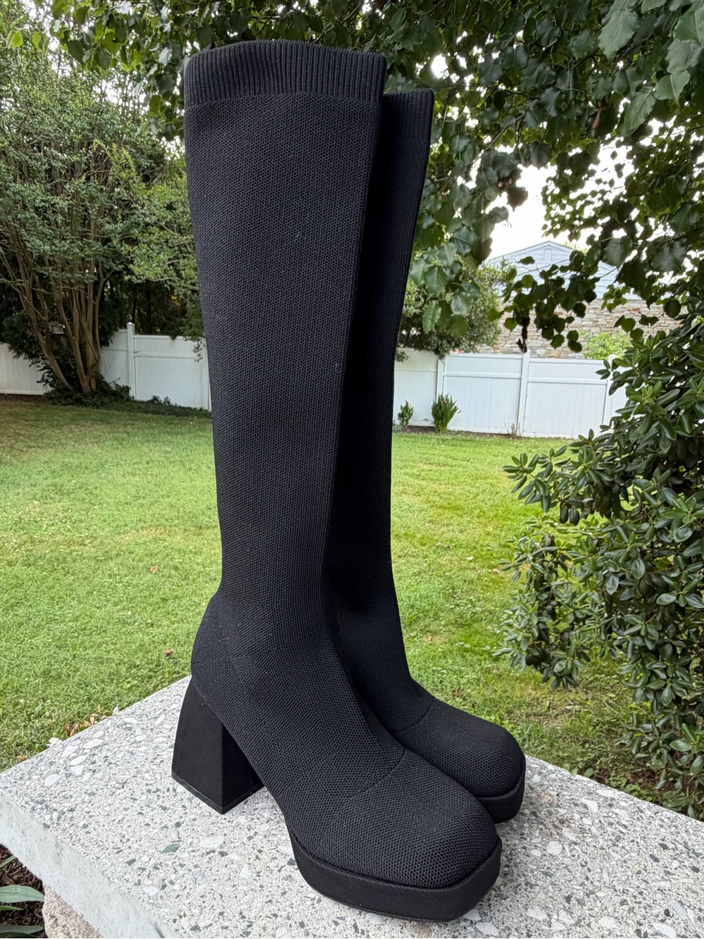 Source Unknown Black Stretch Over-the-Knee Platform Block Heel Boots